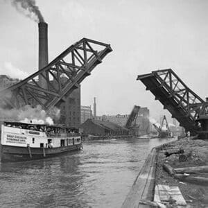 12th St. Bascule Bridge Lifts to Let Excursion Boat Through - Art Print