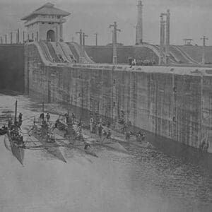 4 U.S. Navy Submarines in the Gatun Locks in the Panama Canal - Art Print