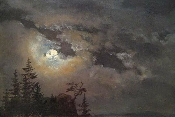 A Cloud & Landscape Study By Moonlight by Johan Christian Clausen Dahl - Art Print