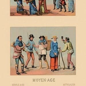 A Variety of French Medieval Costumes by Auguste Racinet - Art Print