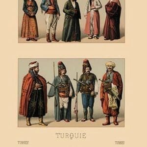 A Variety of Turkish Costumes by Auguste Racinet - Art Print