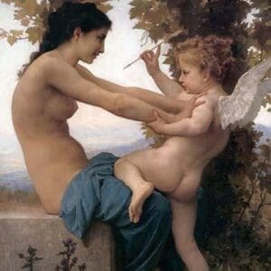 A Young Girl Defending Herself Against Eros by William Bouguereau - Art Print