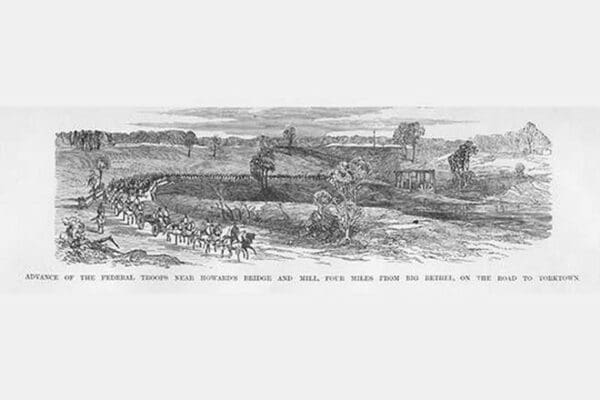 Advance at Howard's Bridge on the way to Yorktown by Frank Leslie - Art Print