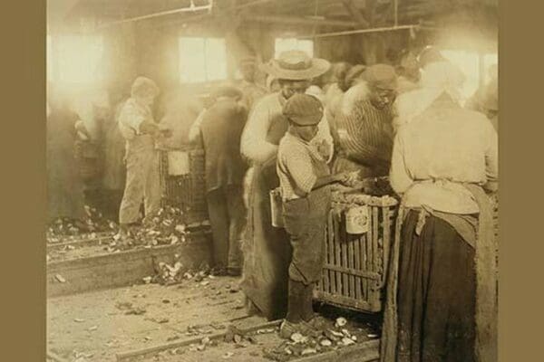 African American Children in Oyster Shucking Factory - Art Print