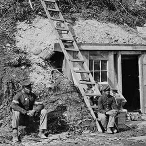 African American soldiers watch over a bomb proof shelter - Art Print