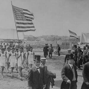 American & Filipino Athletes March Behind Japanese Dignitaries - Art Print