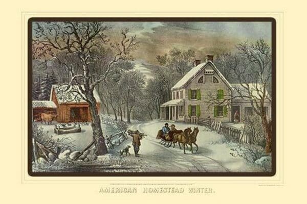 American Homestead Winter by Nathaniel Currier - Art Print