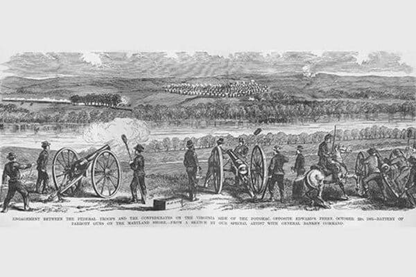 Artillery Battle at Edward's Ferry with Parrott Guns by Frank Leslie - Art Print