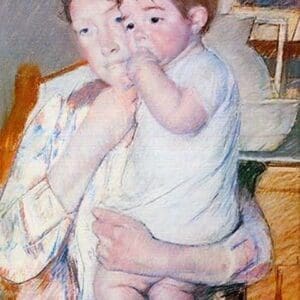 Baby on the arm of her Mother by Mary Cassatt - Art Print