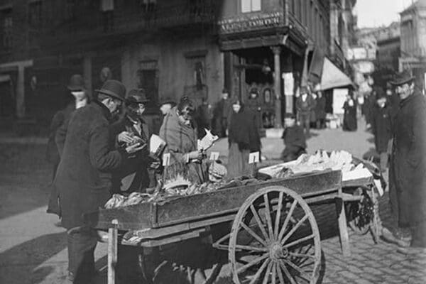 Banana Vendor sells from Cart by Byron - Art Print