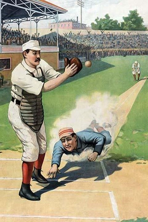 Baseball Play at the Plate by Strobridge - Art Print