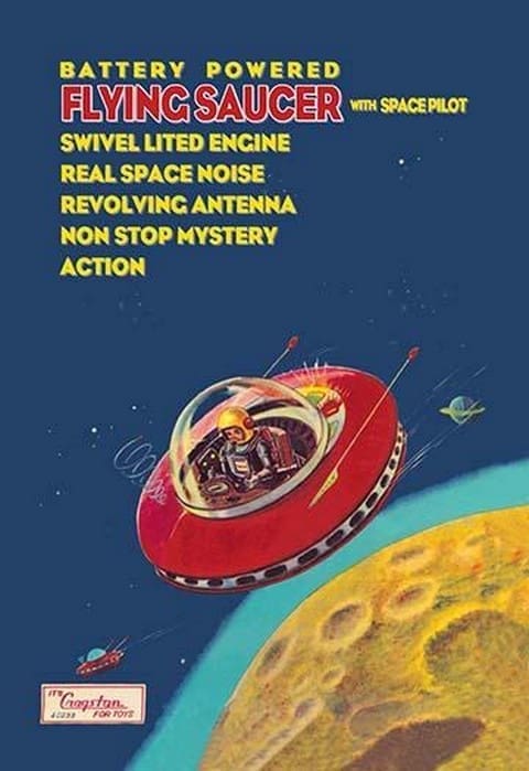 Battery Powered Flying Saucer with Space Pilot - Art Print