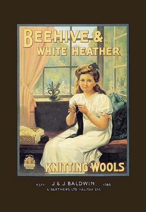 Beehive and White Heather Knitting Tools - Art Print