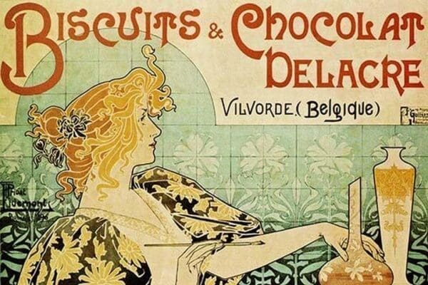 Biscuits & Chocolate Delcare by Alphonse Mucha - Art Print