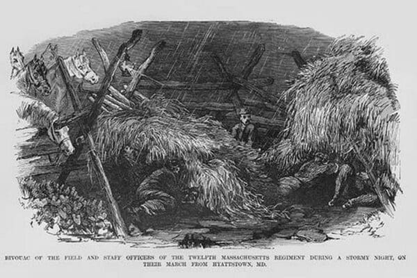 Bivouac of the 12th Massachusetts during a stormy night by Frank Leslie - Art Print