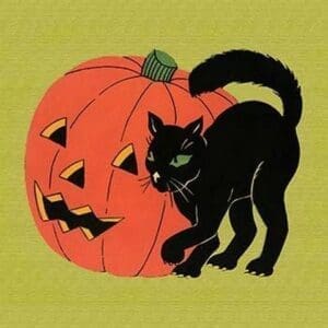 Black Cat with Jack-O-Lantern by Fern Bisel Peat- Art Print