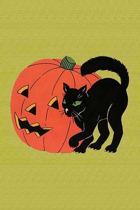 Black Cat with Jack-O-Lantern by Fern Bisel Peat- Art Print