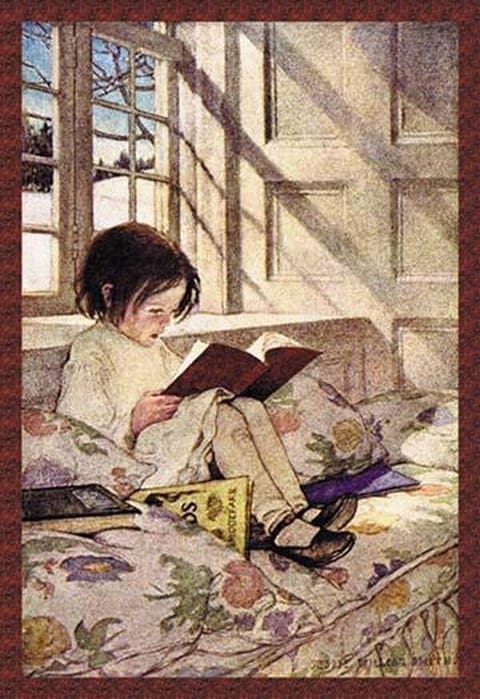 Books in Winter by Jessie Willcox Smith - Art Print