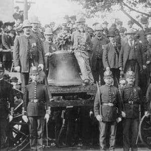 Boston Police watch over the Liberty Bell that has arrived by Train - Art Print