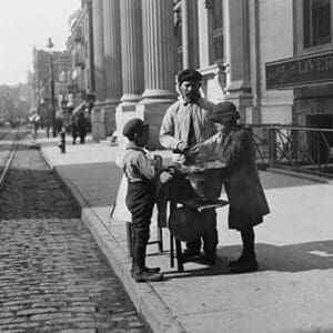 Boys buy peanuts from Street Vendor of 42nd street. NYC - Art Print