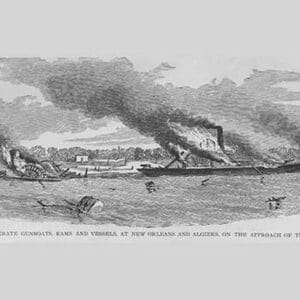 Burning Confederate Gunboats & Rams at New Orleans & Algiers by Frank Leslie - Art Print