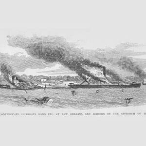 Burning of the Confederate Gunboats & Rams at New Orleans & Algiers by Frank Leslie - Art Print