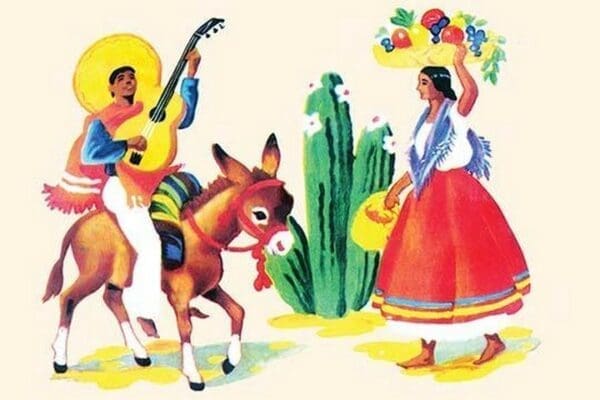 Burro Rider Serenades La Senorita - Art Print