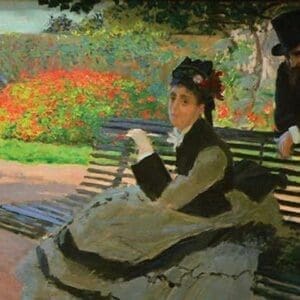 Camille Monet on a garden bench by Claude Monet - Art Print