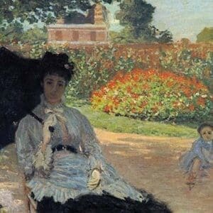 Camille in the garden with Jean and his nanny by Claude Monet - Art Print