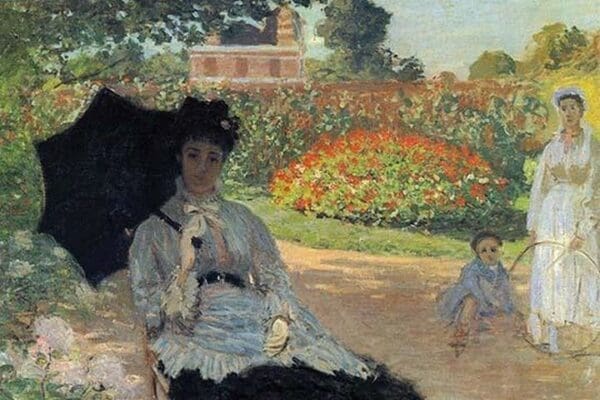 Camille in the garden with Jean and his nanny by Claude Monet - Art Print