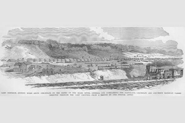 Camp Dennison on the Banks of the Miami River - Cincinnati & Columbus Railroad by Frank Leslie - Art Print