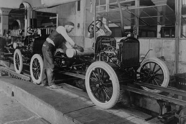 Car Assembly in Detroit Factory - Art Print