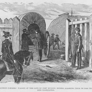 Checkpoint at Fort Runyon examines Farmer's Wagon before permission to enter DC by Frank Leslie - Art Print