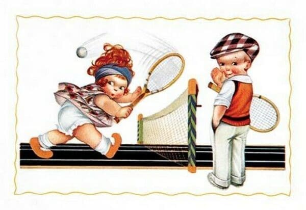 Children Playing Tennis - Art Print