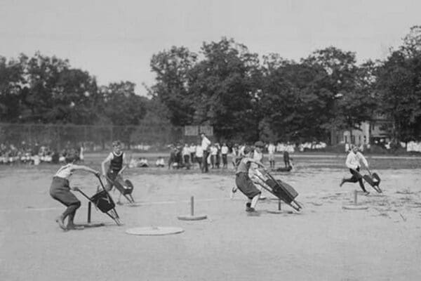 Children in Wheel Barrow Race - Art Print