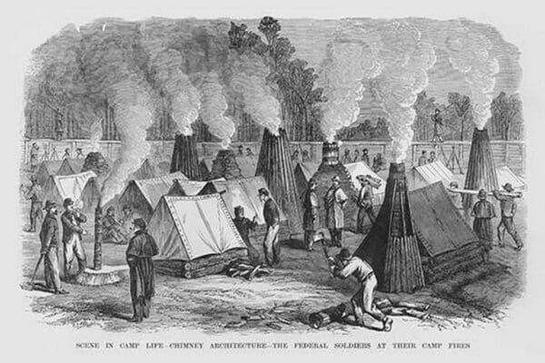 Chimney Architecture for Federal Soldiers at their campfires by Frank Leslie - Art Print