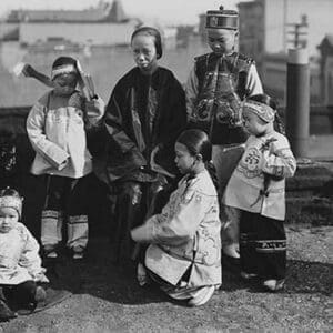 Chinese Mother with her children in Native Costume sit on rooftop by Jackson - Art Print