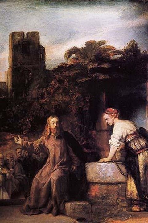 Christ and the woman of Samaria by Rembrandt Van Rijn - Art Print