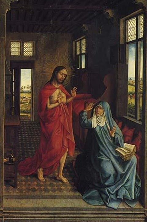 Christ appearing to the virgin by Rogier Van der Weyden. - Art Print