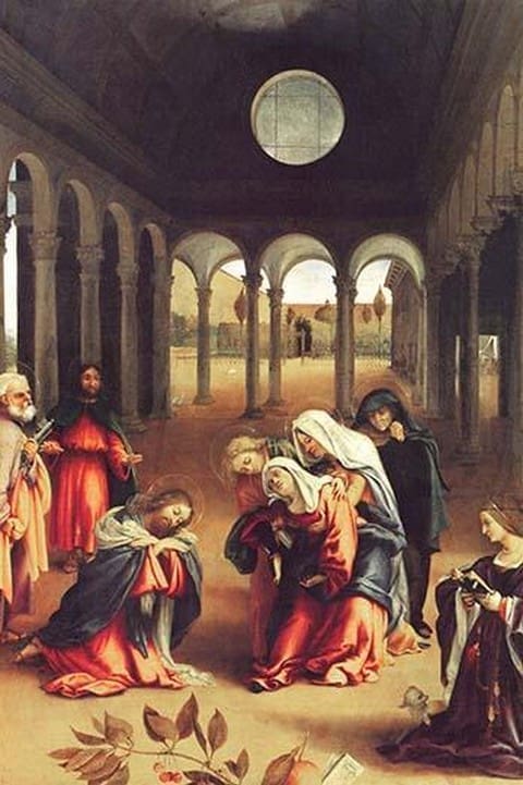 Christ bids farewell to his mother by Lorenzo Lotto - Art Print