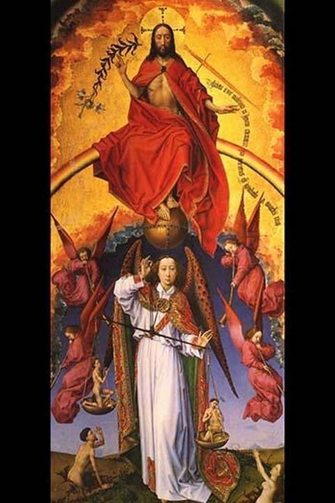 Christ with the archangel Michael by Rogier Van der Weyden. - Art Print