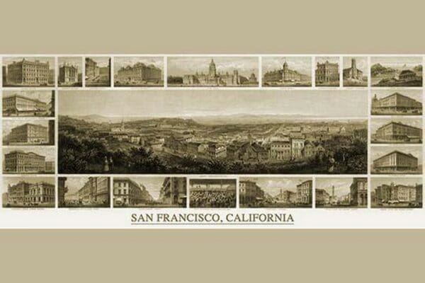 City of San Francisco. Birds eye view from the bay looking south-west - Art Print