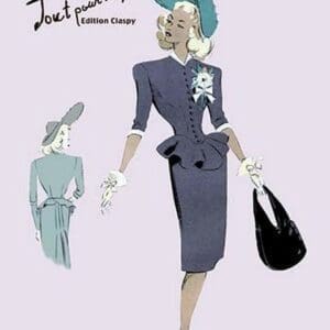 Classy Suit Dress with Hat and Bag - Art Print