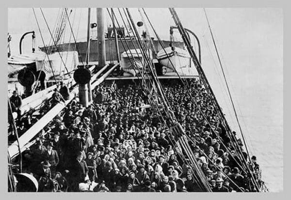 Crowd of Immigrants Standing on Deck - Art Print