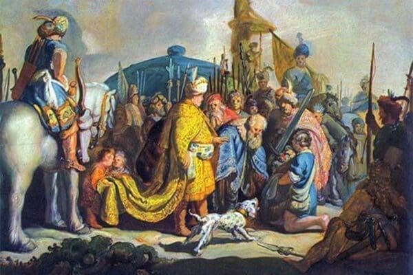 David with Goliath before Saul by Rembrandt Van Rijn - Art Print