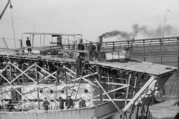 Deck of the Pennsylvania showing a Curtis Biplane - Art Print