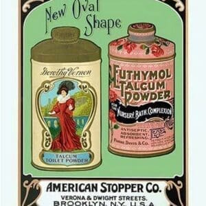 Dorothy Vernen and Euthymol Talcum Powders in New Oval Shaped Tins - Art Print