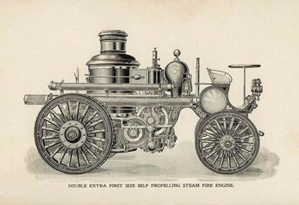 Double Extra First Size Self Propelling Steam Fire Engine - Art Print