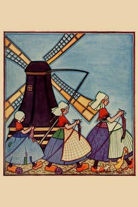 Dutch Girls Knitting by Needlecraft Magazine #2 - Art Print