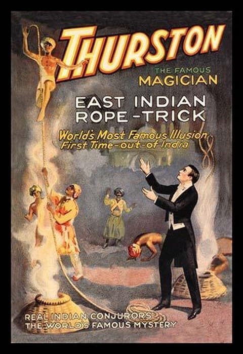 East Indian Rope Trick: Thurston the Famous Magician by Strobridge - Art Print